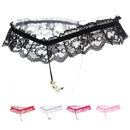 Sexy Lace Pearl Massage Opening Underpants