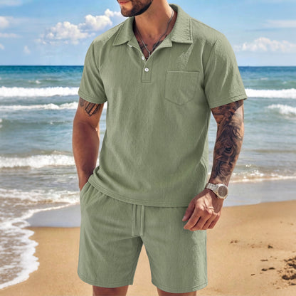 New Mens Summer Linen Two-piece Set