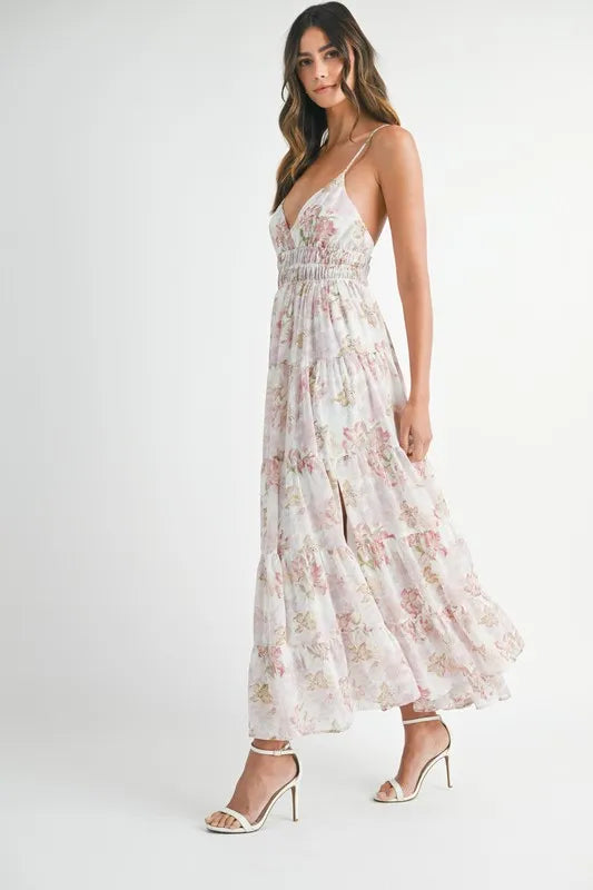 MABLE Floral Print Tiered Cami Maxi Dress