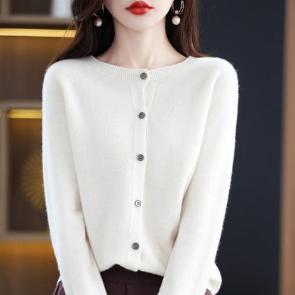 Andy Velvet Osmanthus Knit Round-Neck Cardigan