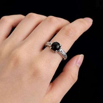 Vintage Black Small Bead Women Ring, Minimalist Fashion Unique Elegant Versatile Open Band, Trendy Index Finger Ring