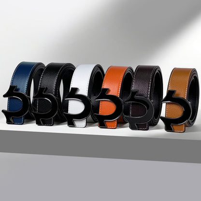 Men's Leather Belt With Smooth Buckle For Business Dress Pants