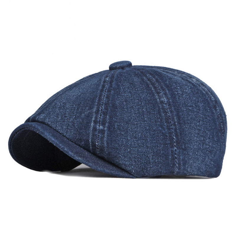 Spring Autumn Washed Denim Octagonal Beret