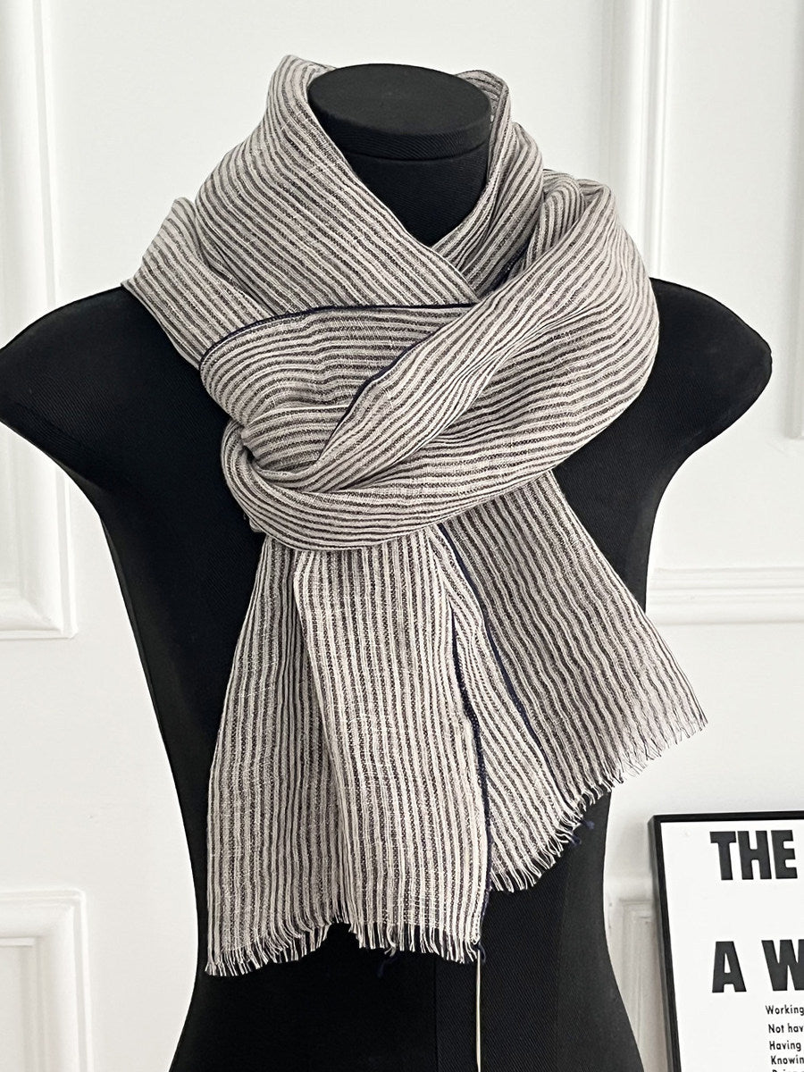 Womens Linen Striped Long Scarf Shawl