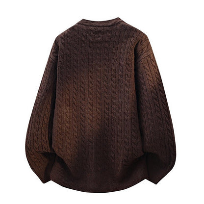 Men's Fallwinter Crew-neck Jacquard Cable-knit Long-sleeve Sweater