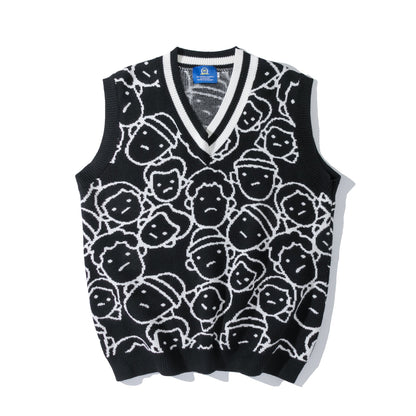 Knit Sweater Couple Printing Sleeveless Sweater Men