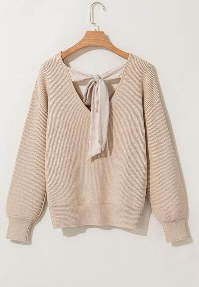 Tied Back V-Neck Long Sleeve Sweater for Women Fashion