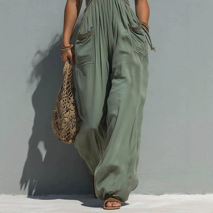 Womens Solid-color Strapless Sleeveless Jumpsuit