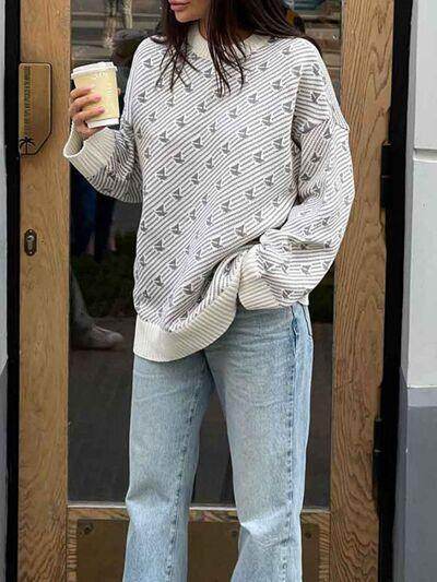 Contrast Round Neck Long Sleeve Sweater for Women Fashion