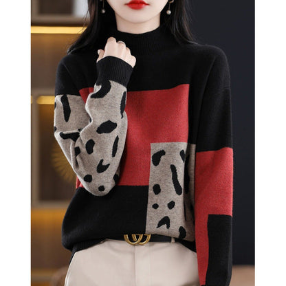 Womens Half-Turtleneck Color-Block Base Layer Top Extra-Soft And Thick