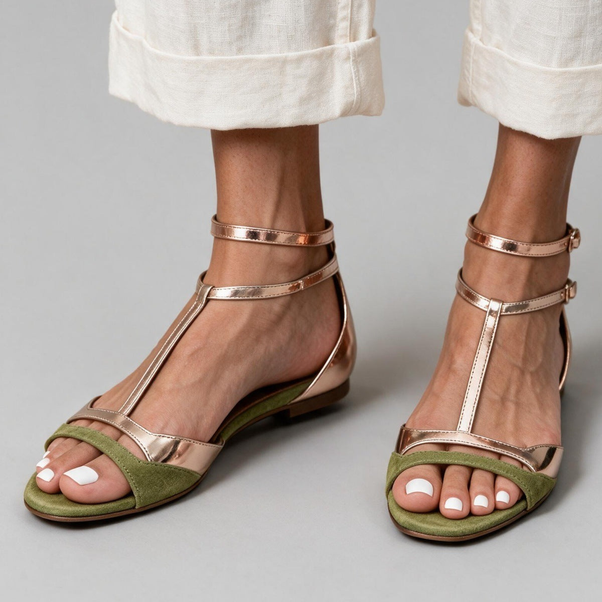 Womens One-strap Open-toe Peep-toe Versatile Flat Summer Sandals