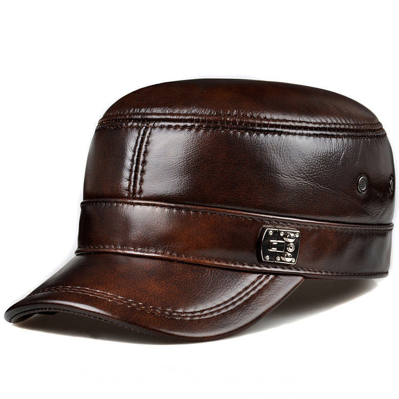 Leather Hat for Men Warm Flat Top Ear Protection