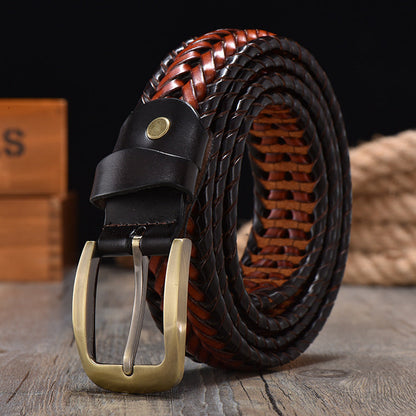 Handwoven Vintage Leather Belt For Men