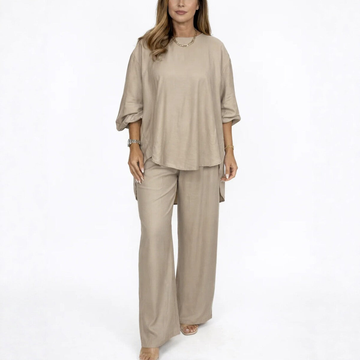 Solid-color Loose-fitting Casual Womens Fashion Two-piece Set