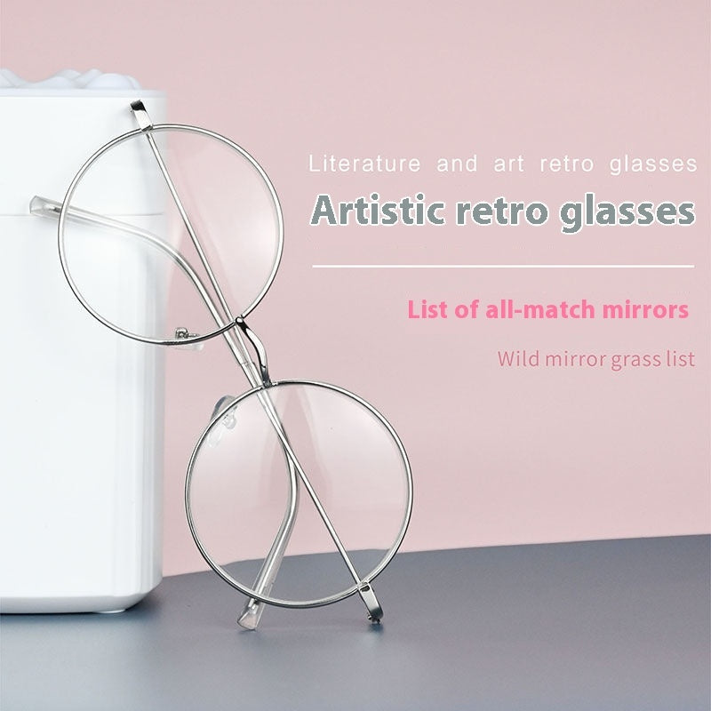Round Frame Glasses Female Anti-blue Light Eye Protection
