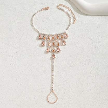 Sweet And Simple Crystal Zircon Geometric Anklet, Fashionable Silver-Plated Lucky Ring Bracelet, Beach Vacation Style Foot Accessory