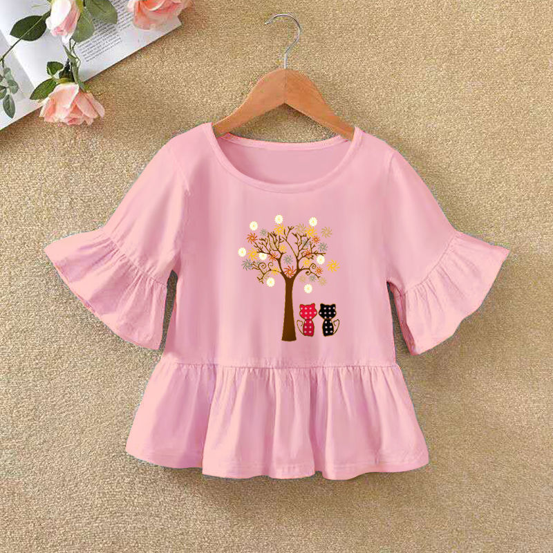Children's Ruffled Sleeve T-shirt Summer Bottoming
