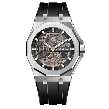Fully Automatic Luminous Decorative Hollow Silicone-Strap Mechanical Alloy Watch