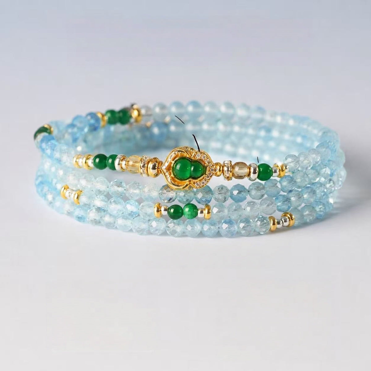 Natural Aquamarine  Rose Quartz Bracelet Amethyst Multi Stone Beaded Chain Water Element Energy Jewelry For Women