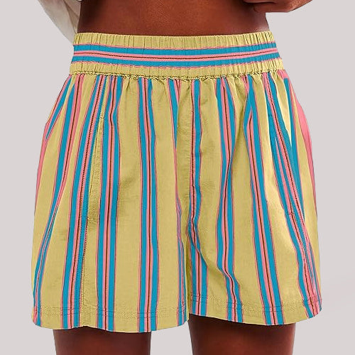 Stripe Print Elastic Beach Shorts