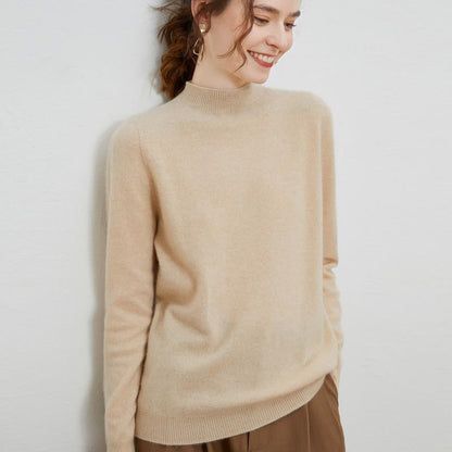 Half-high-neck Solid-color Loose-fit Pullover Knit Sweater