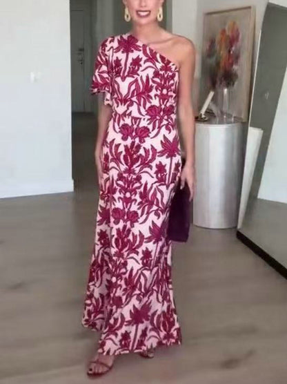 New Summer Sexy Chic One-shoulder Printed Dress