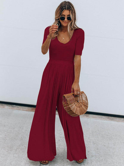 Scoop Neck Short Sleeve Jumpsuit for Casual Comfort