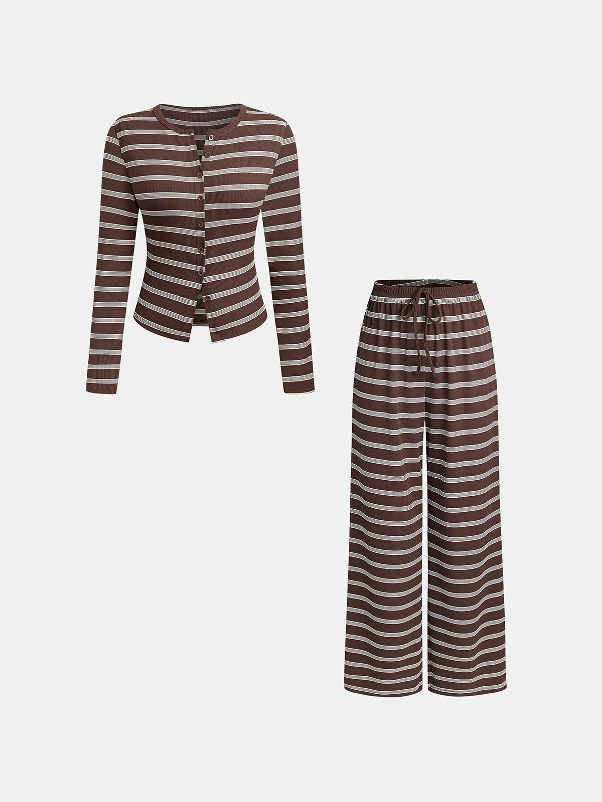 Women's Striped Single-breasted Knit Long-sleeve Pants Set