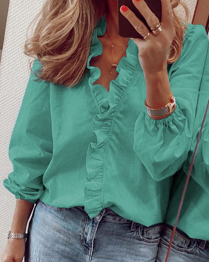 Casual Long Sleeved Ruffled Long-sleeved Ruffled Blouse For Women Spring Summer New Shirts Tops For Daily Wear Work Outfits