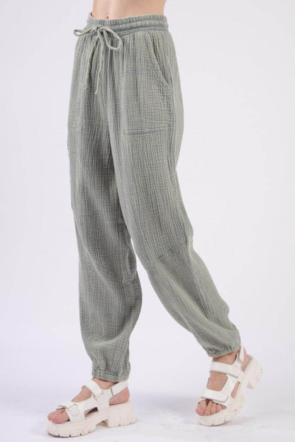 Very J Washed Woven Crinkle Gauze Drawstring Pants