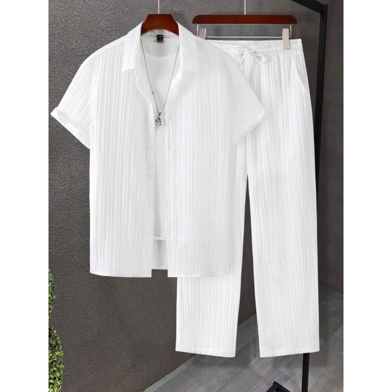 Digital-print Short-sleeve Shirt And Pants Set
