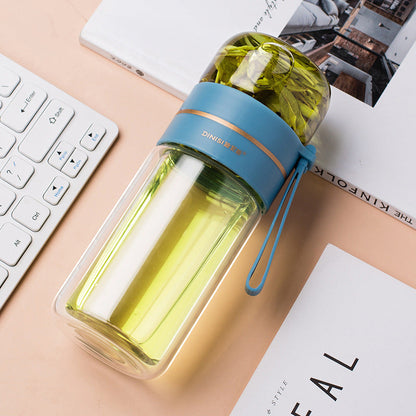 Glass Water Bottle with Tea Infuser and Double Wall