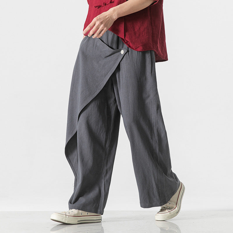 Cotton And Linen Casual Trousers Retro Plus Size Fashion Linen Men's Wide Leg Pants