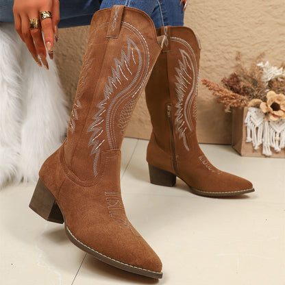 Embroidered Western-Style High-Top V-Neck