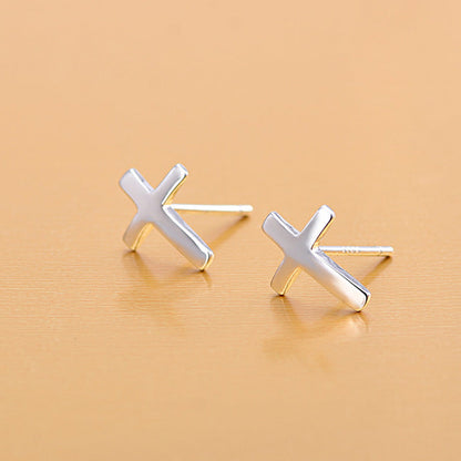 S925 sterling silver earrings fashionable earrings for women smooth cross earrings