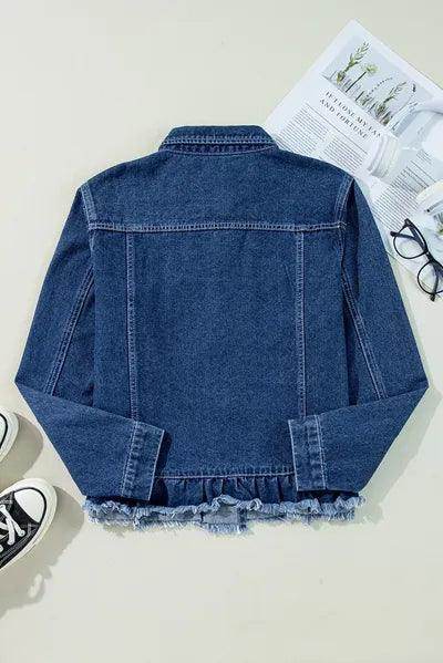 Raw Hem Long Sleeve Denim Jacket for Stylish Women