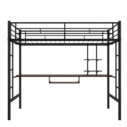 Loft Bed with Desk and Shelf   Space Saving Design Full Black