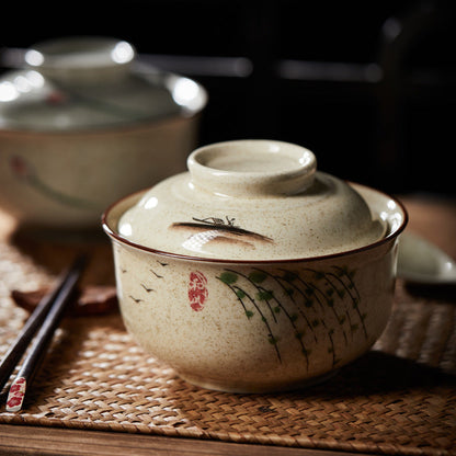6.5 inch instant noodles bowl with cover bento box student underglaze color ceramic suit Lamian Noodles bowl canteen tableware