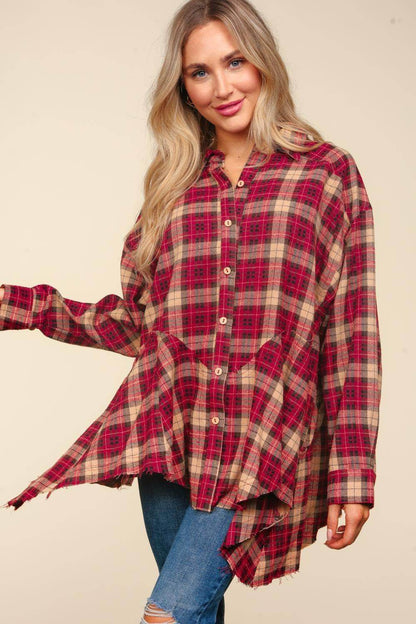 Haptics Plaid Button Down Sharkbite Shirt for Stylish Outfits