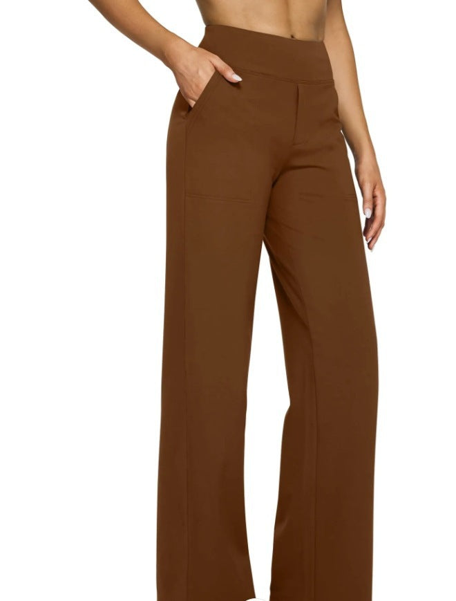 High-waisted Straight-leg Pants With Loose Pockets