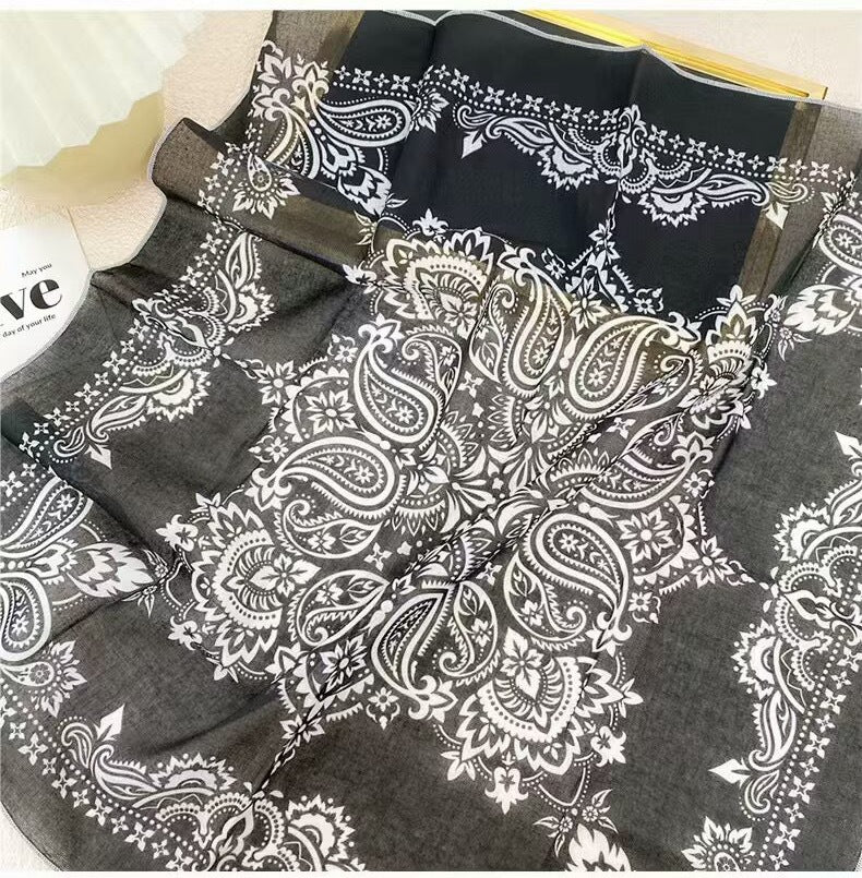 Korean-style Fresh And Delicate Floral Silk Scarf