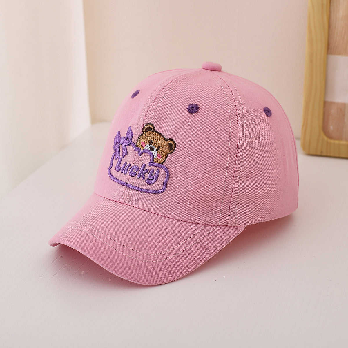 Children's Single-color Cute Little Bear Bow Tie Embroidered Adjustable Simple Casual Baseball Cap Suitable For Travel And Sports