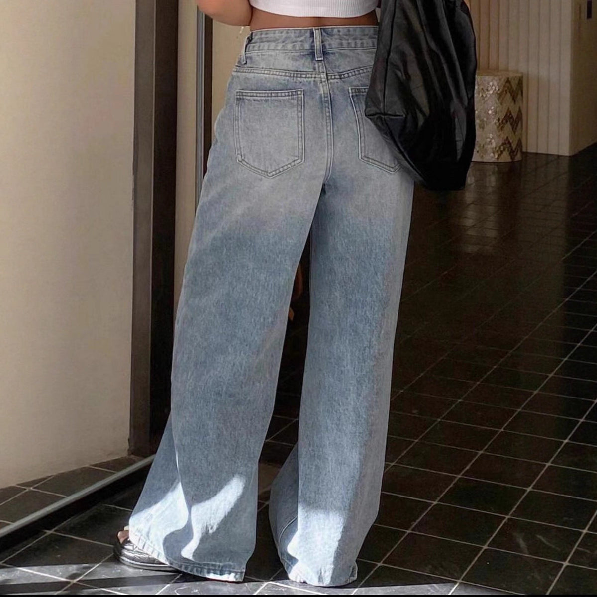Retro Washed Distressed Asymmetrical Jeans