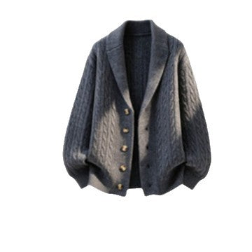 Men's Suit-collar Cable-knit Cardigan