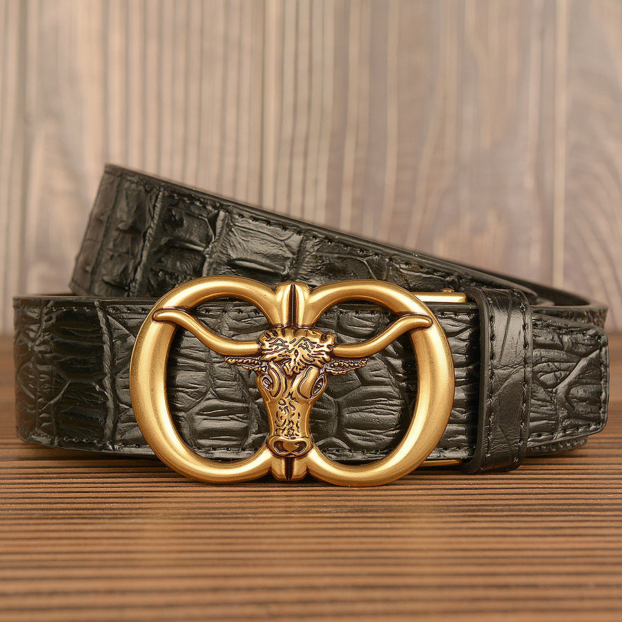 Mens Retro Ox-Head Automatic-Buckle Belt