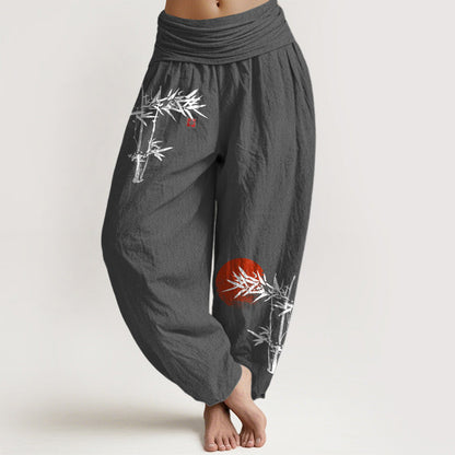 Women's Solid-Color High-Waisted Pleated Pants With Elastic Waist