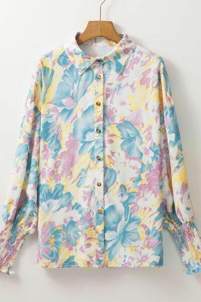 Printed Button Down Lantern Sleeve Shirt for Women
