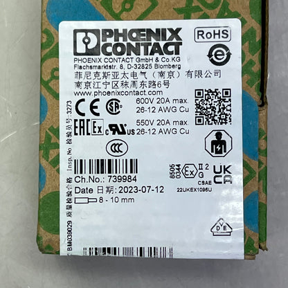 PHOENIX CONTACT (50 PACK) Feed Through Terminal Block 800V 24A 12-26 AWG 3212330