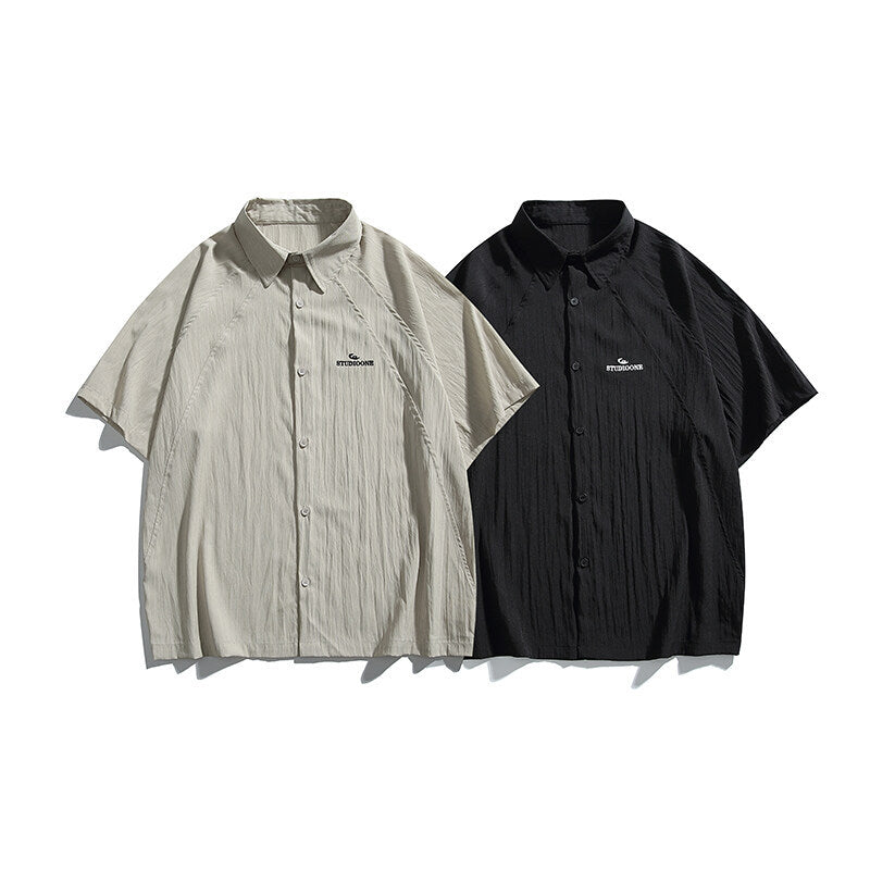 Pocket embroidery workwear short sleeved shirt men's and women's loose half sleeved shirt