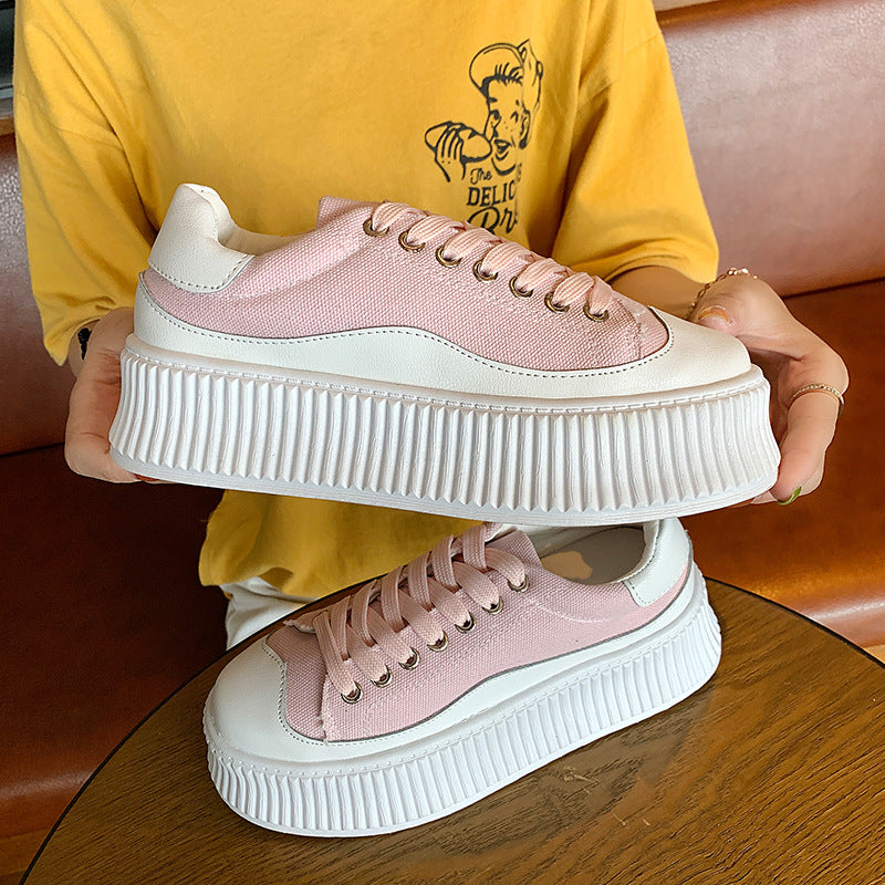 Small white shoes muffin-bottomed canvas shoes